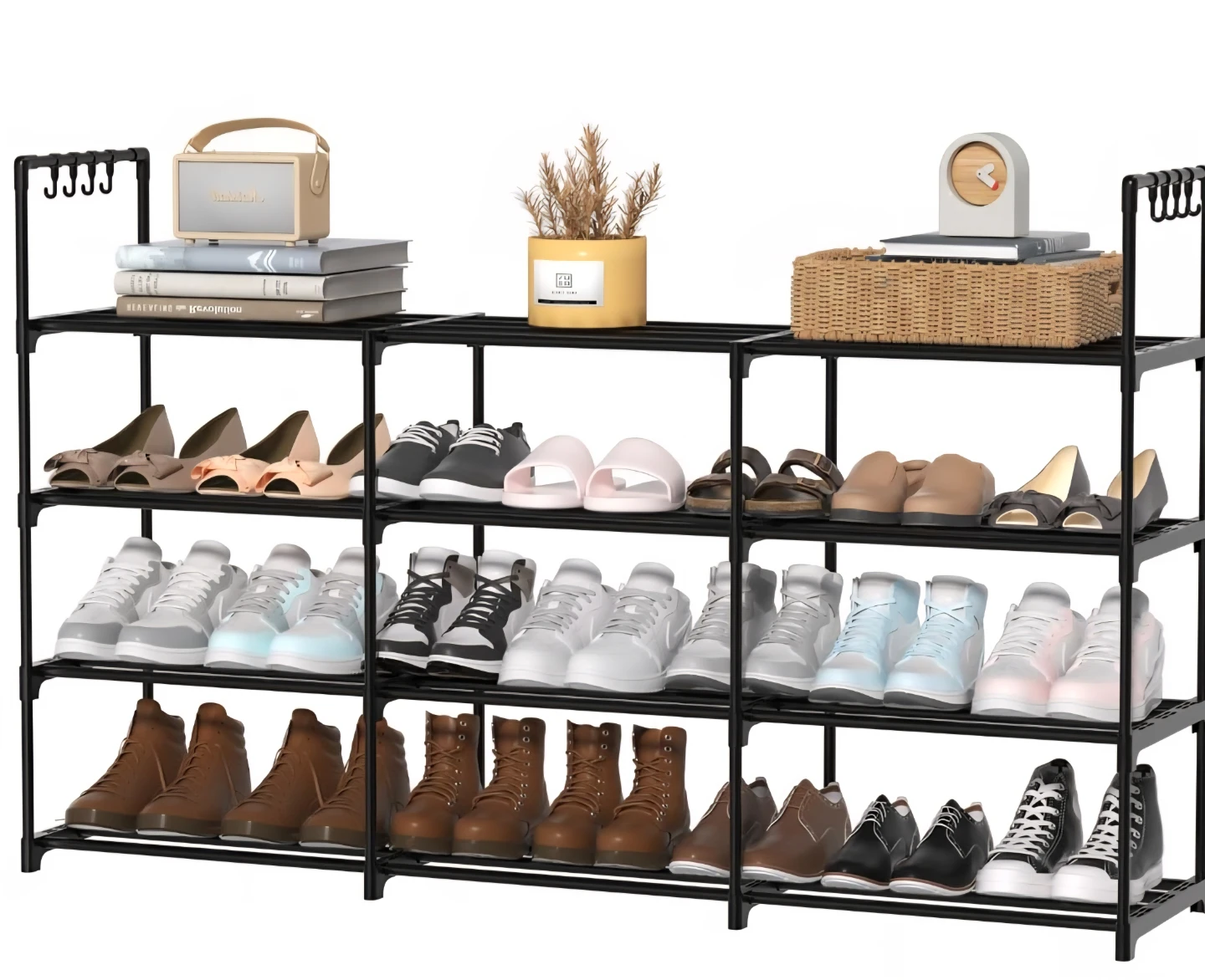 3 Tier Shoe Rack with Hooks