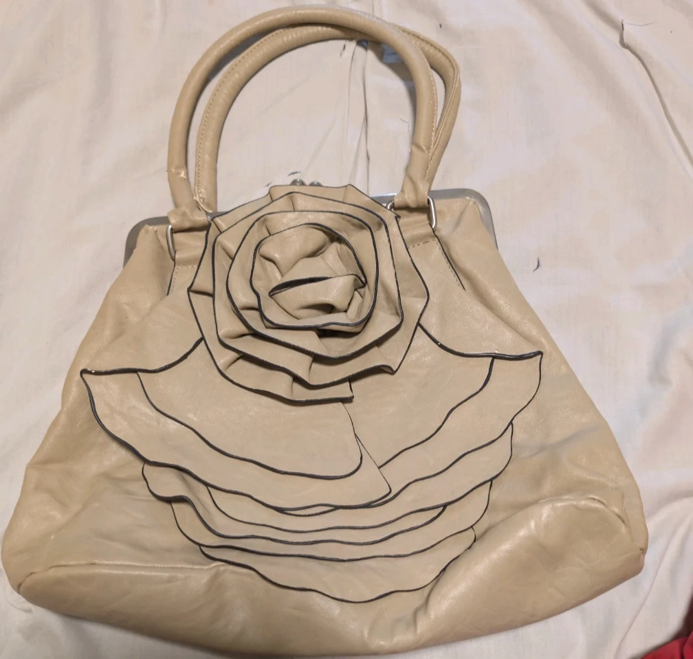 Beige Purse with Rose Design