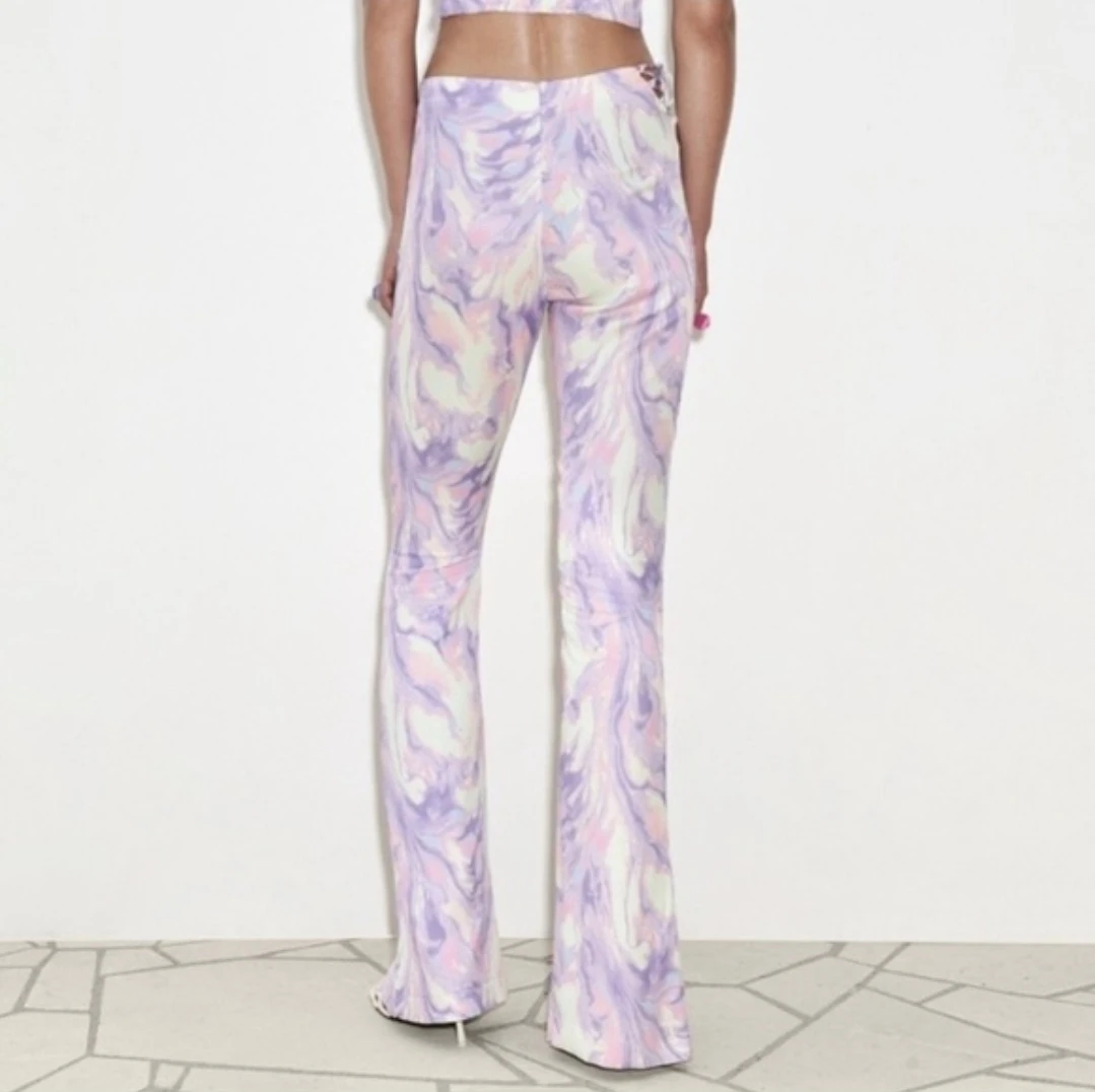 ZARA Purple Marble High Waist Flare Pants NWOT - photo 2