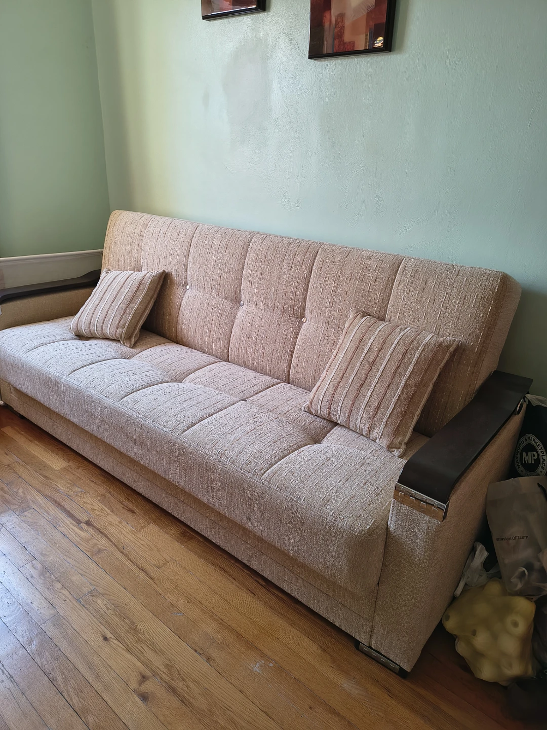 Beige Sofa-bed with Pillows