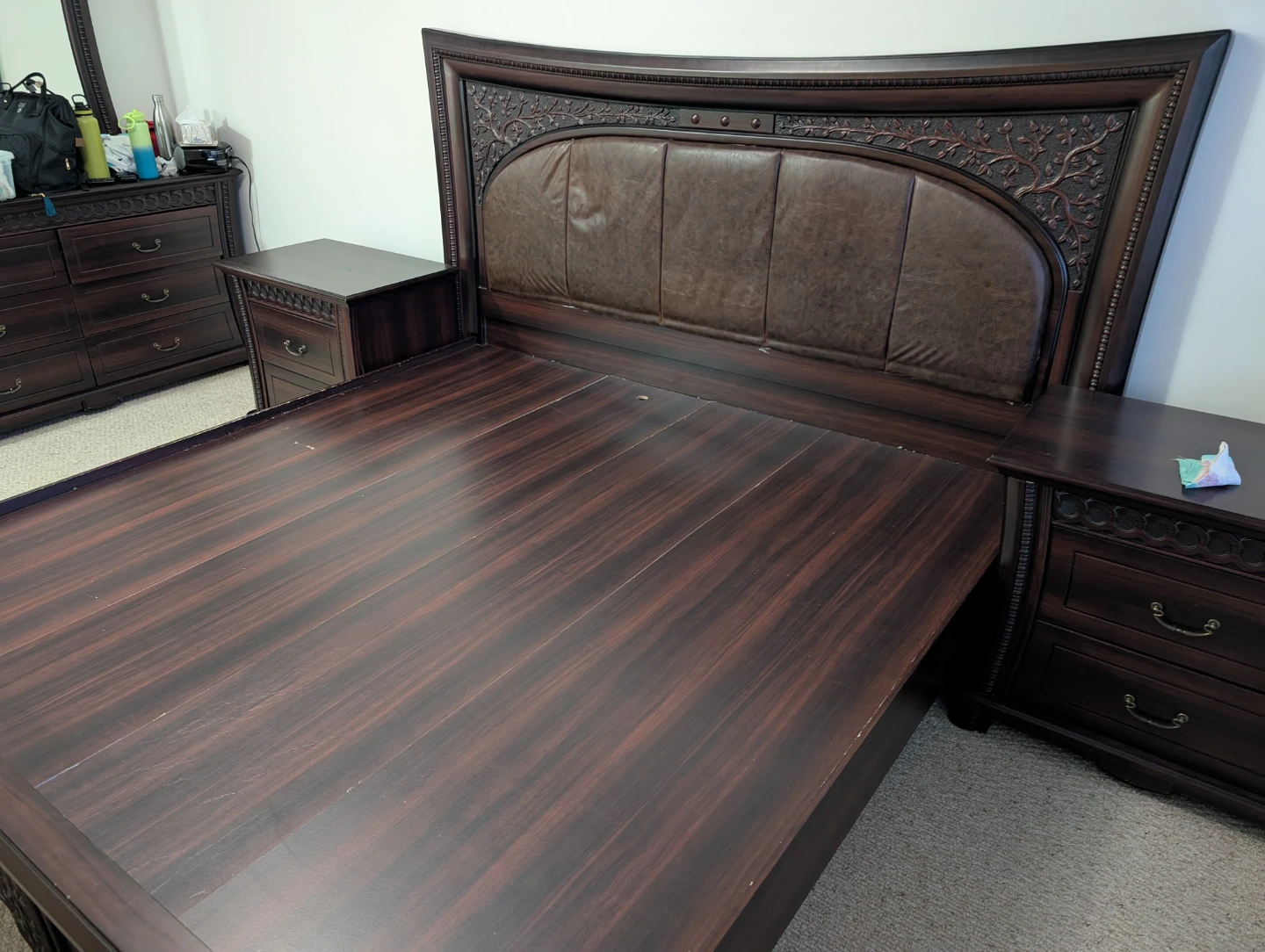 Dark Wood Bedroom Set - Dresser, Bed Frame & Nightstands - photo 4