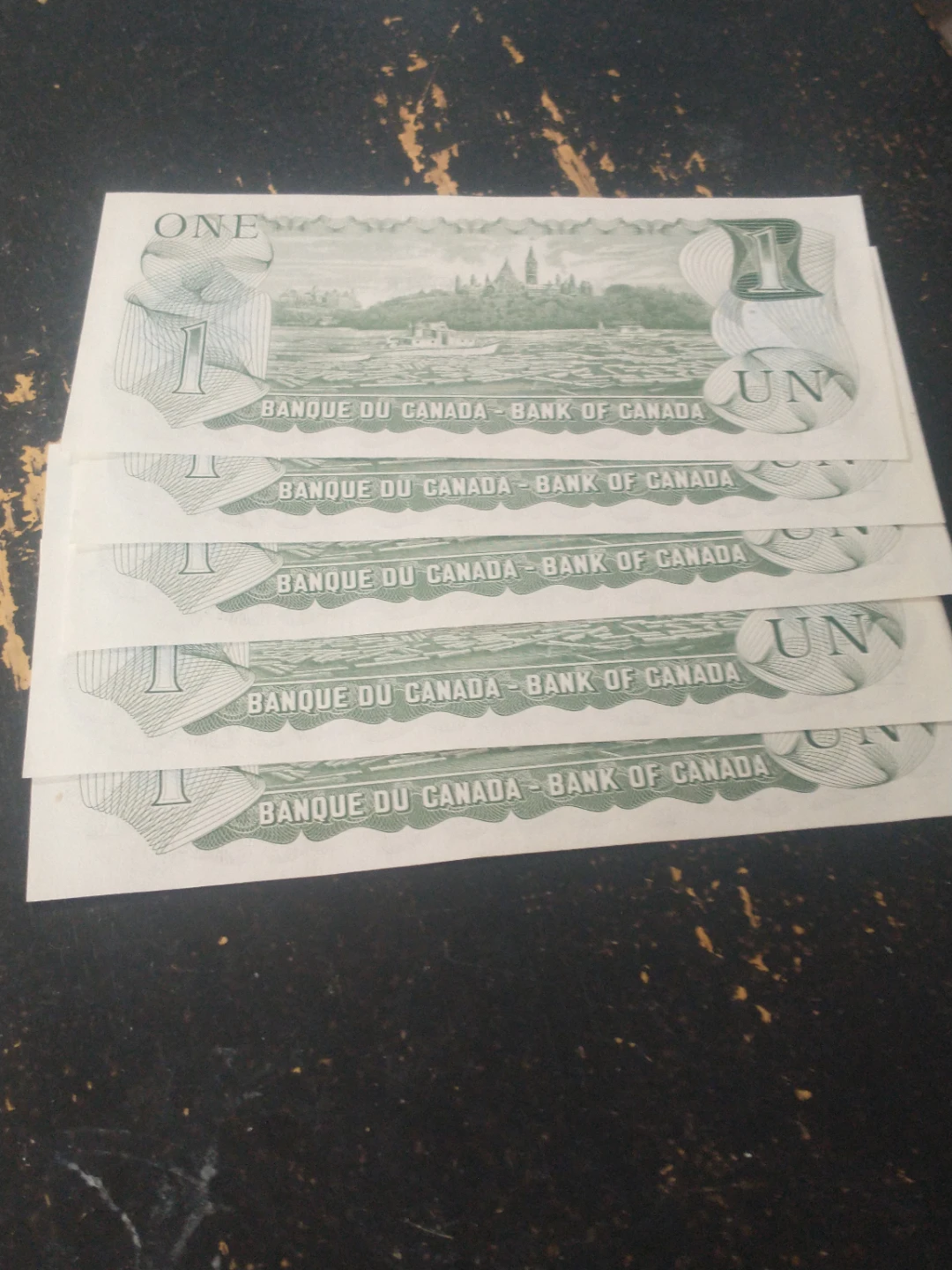 1973 Canada uncirculated 5 consecutive $1 banknotes ends ~8827 - photo 5
