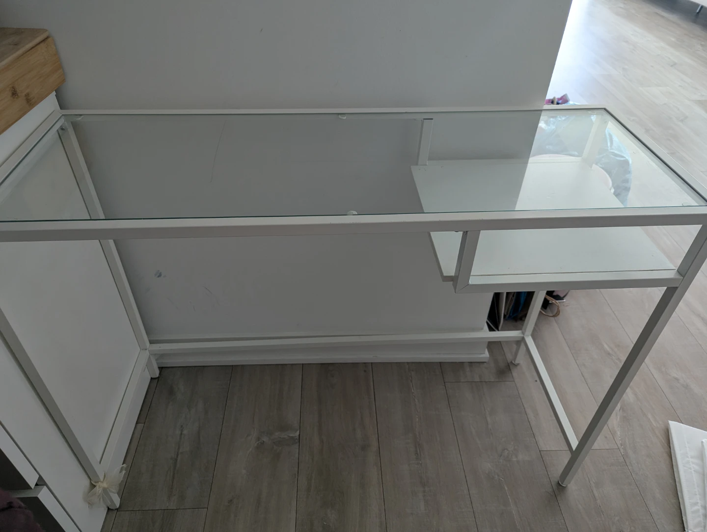 White Metal Frame Glass Top Desk