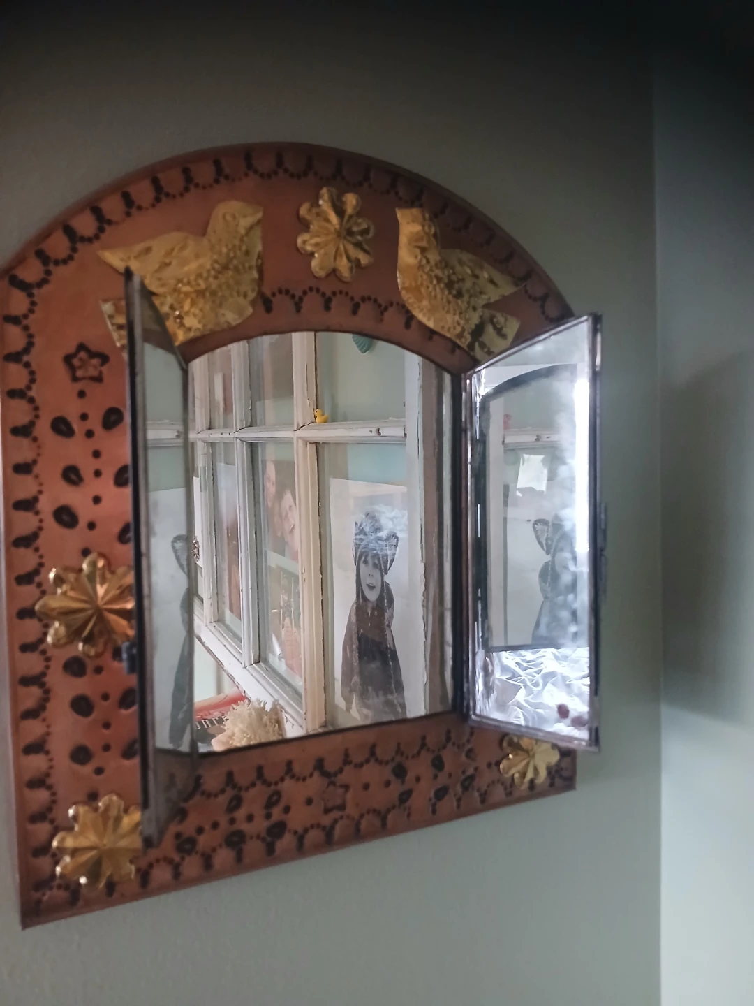 Copper Decorative Wall Mirror with Hinged Doors - photo 2
