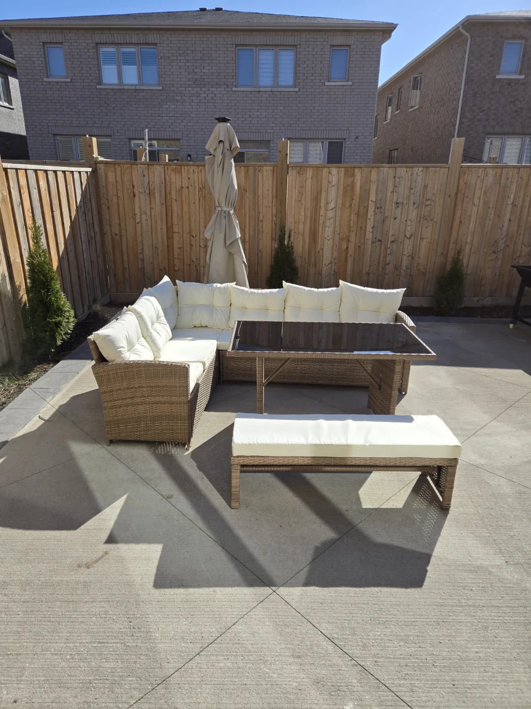 Wicker Patio Sectional Sofa Set with Table and Bench - photo 3