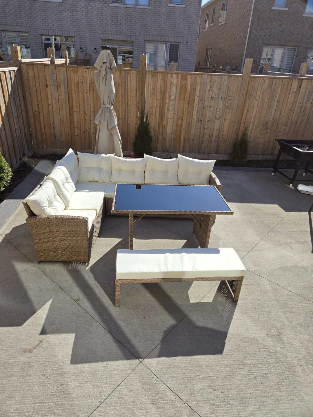 Wicker Patio Sectional Sofa Set with Table and Bench - photo 4