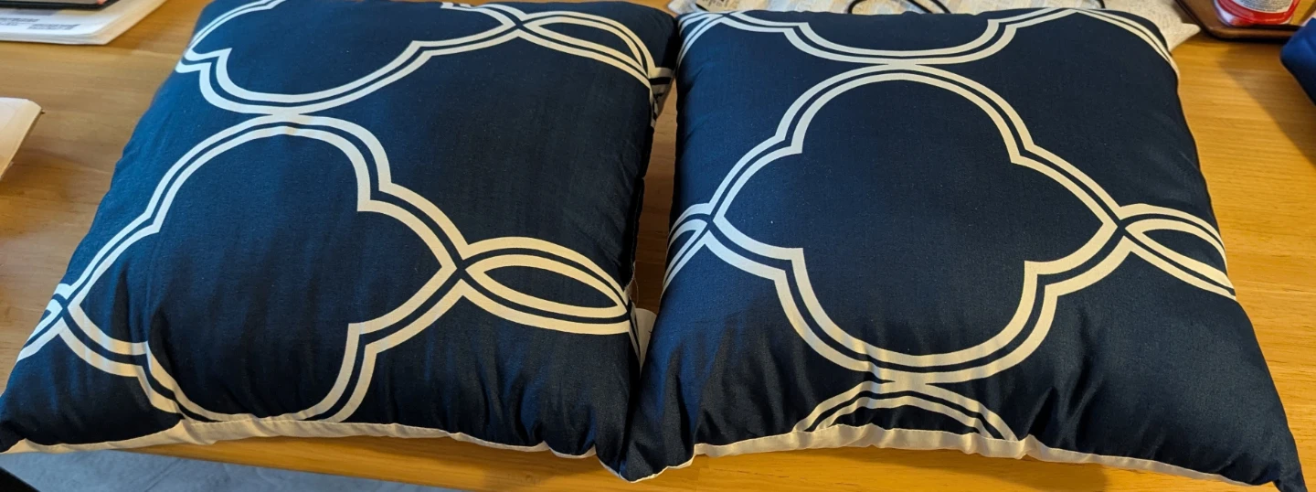 Set of 2 Navy Blue Throw Pillows with White Quatrefoil Pattern