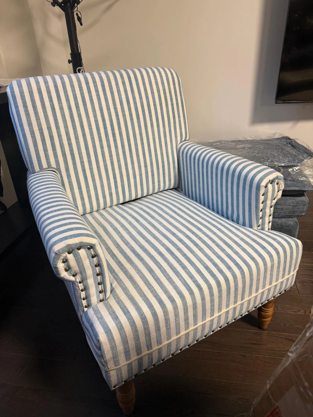 Blue and White Striped Accent Chair - photo 2