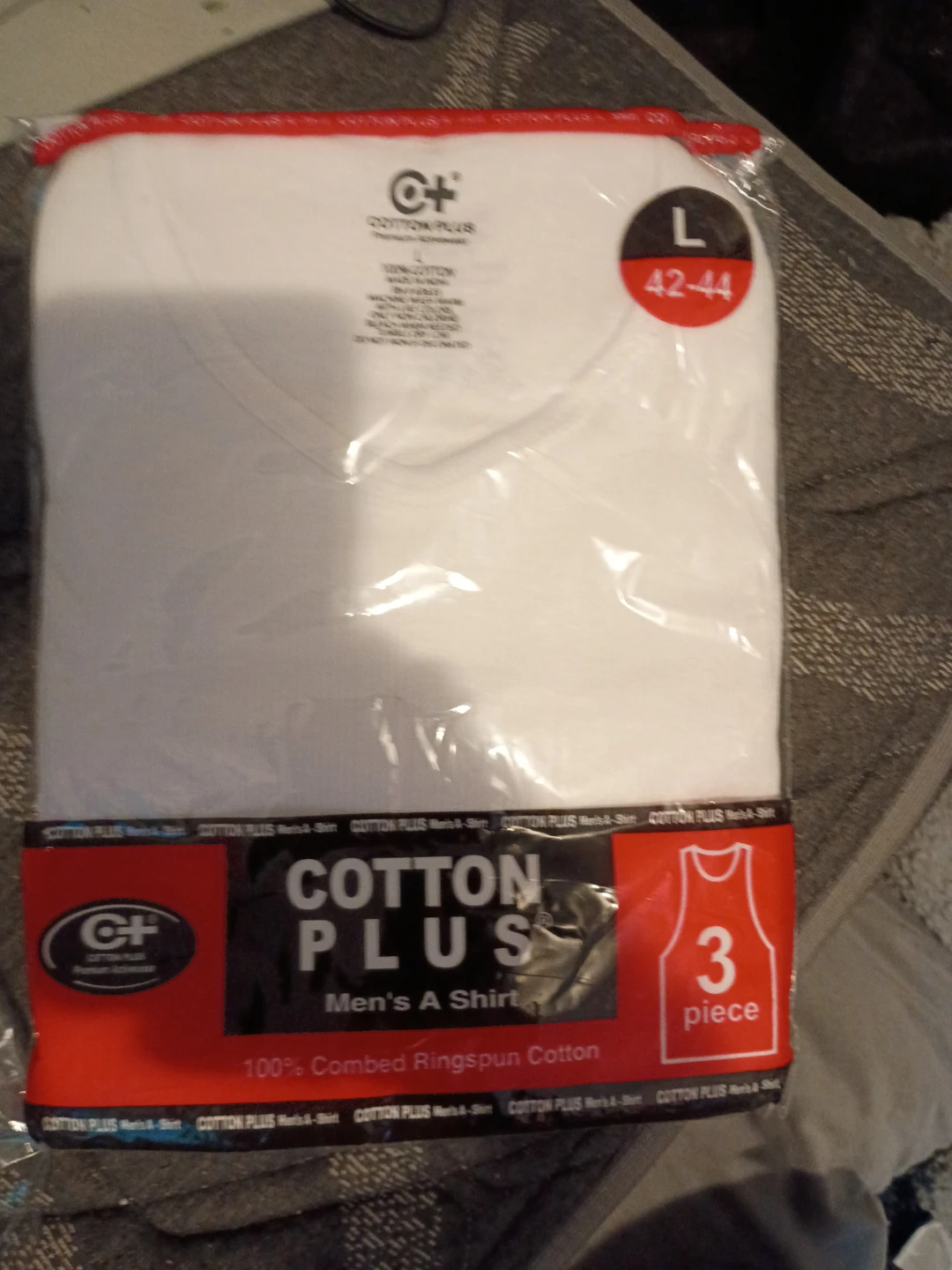 Cotton Plus Men's V-Neck T-Shirts - Size L (3-Pack)
