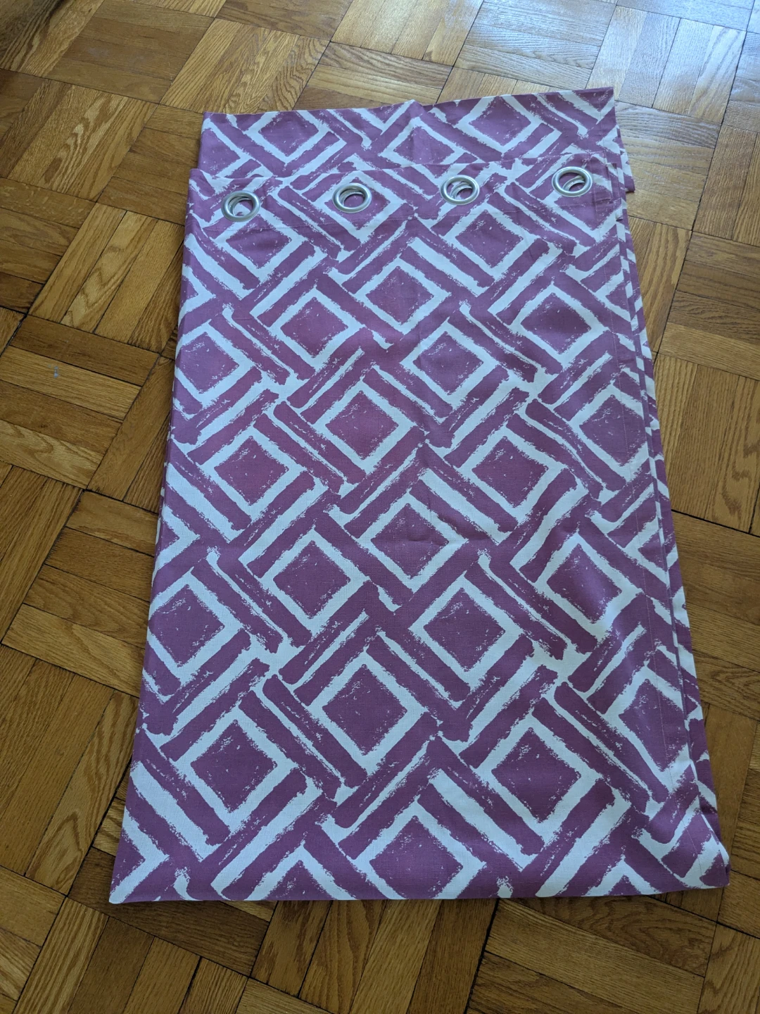 Purple and White Geometric Pattern Grommet pair of curtains