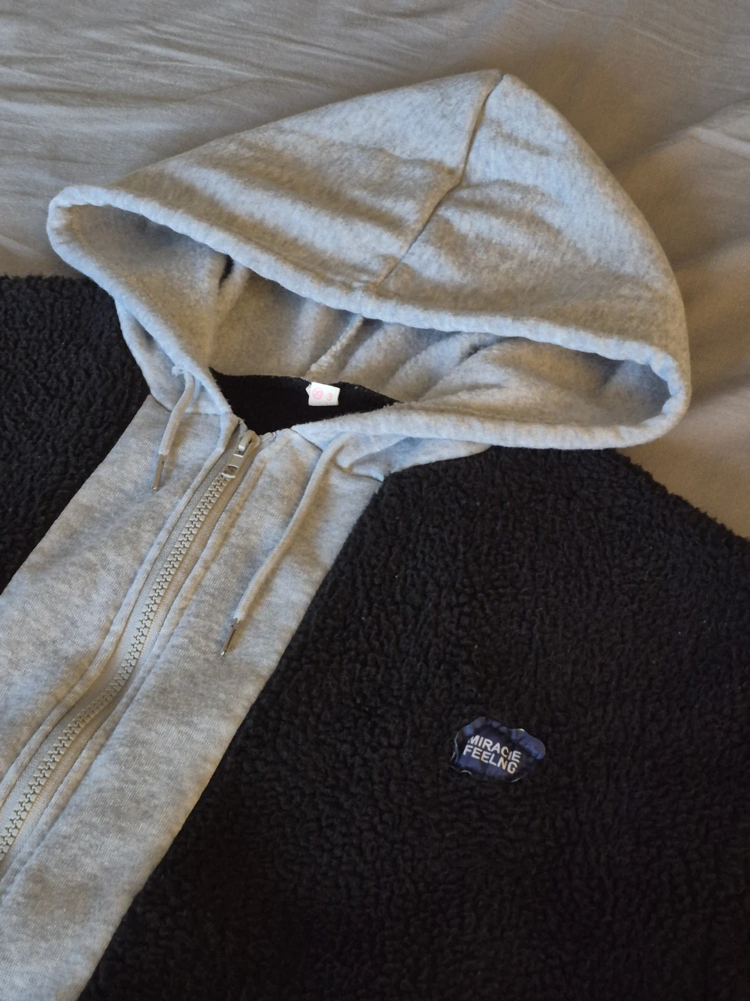 black and light Grey fleece zip up hoodie - photo 2