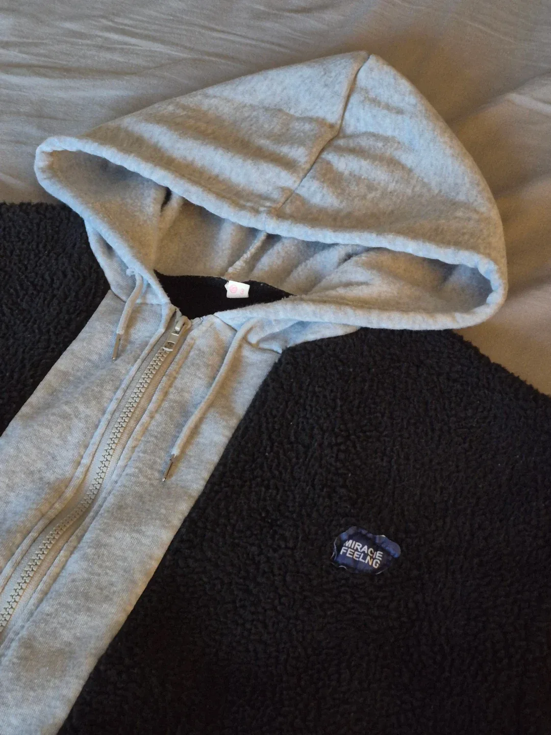 black and light Grey fleece zip up hoodie - photo 2