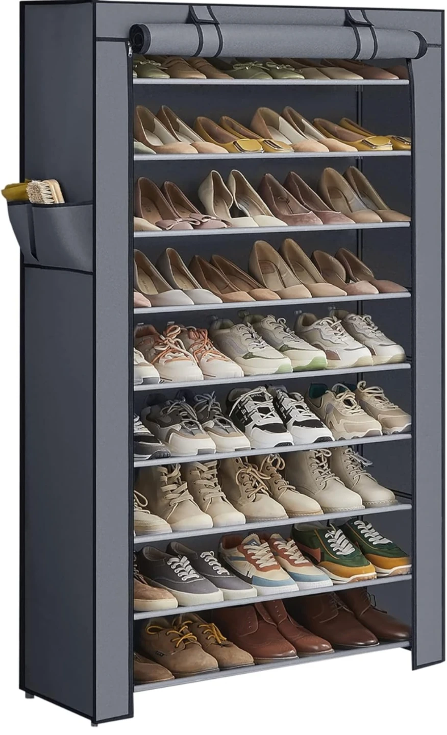 10-Tier Grey Shoe Rack Organizer with Side Pockets - photo 2