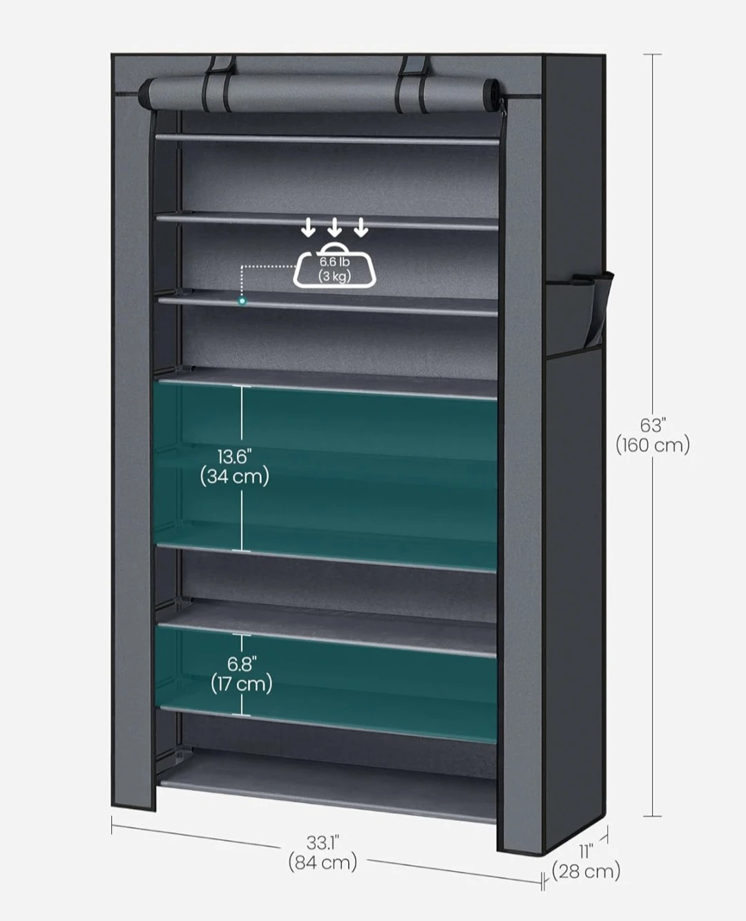 10-Tier Grey Shoe Rack Organizer with Side Pockets - photo 4