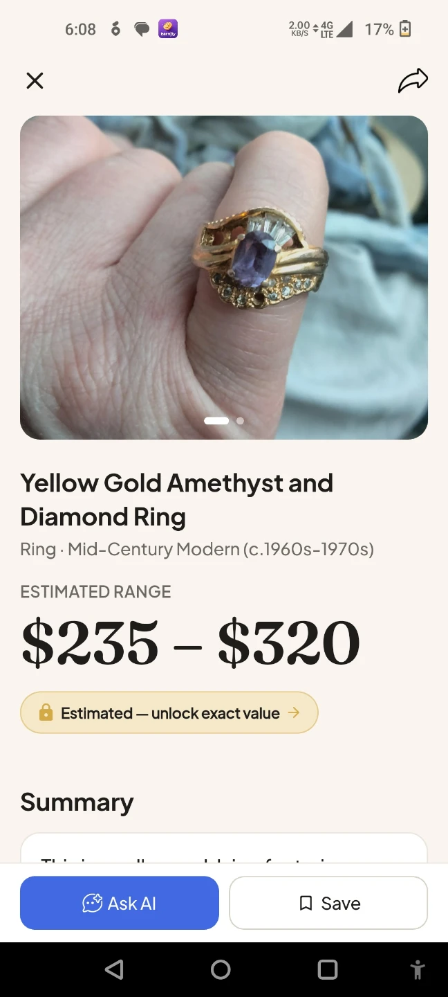 Yellow Gold Amethyst and Diamond Ring - photo 2