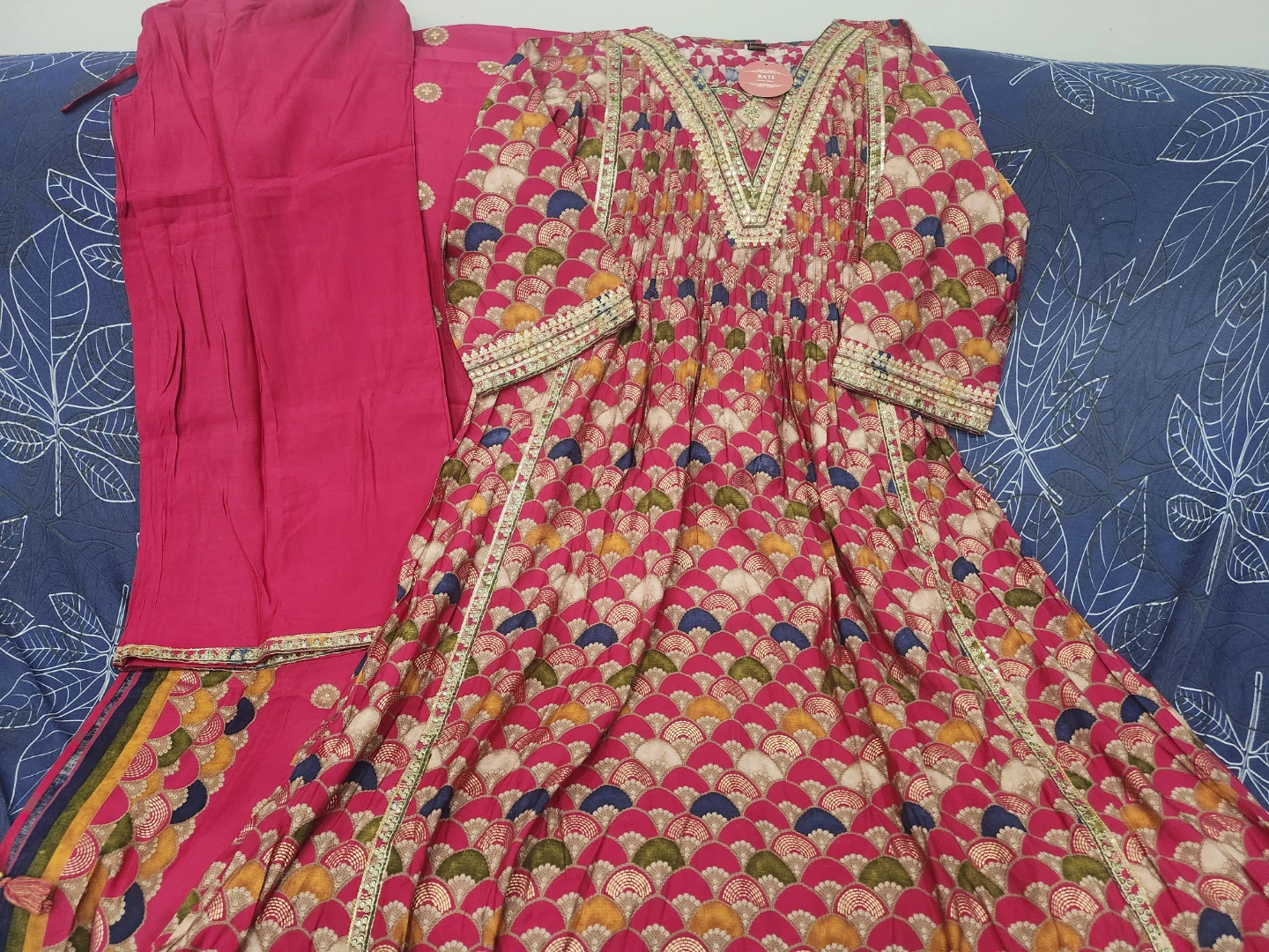Stylish long dress with plazu and duppatt.