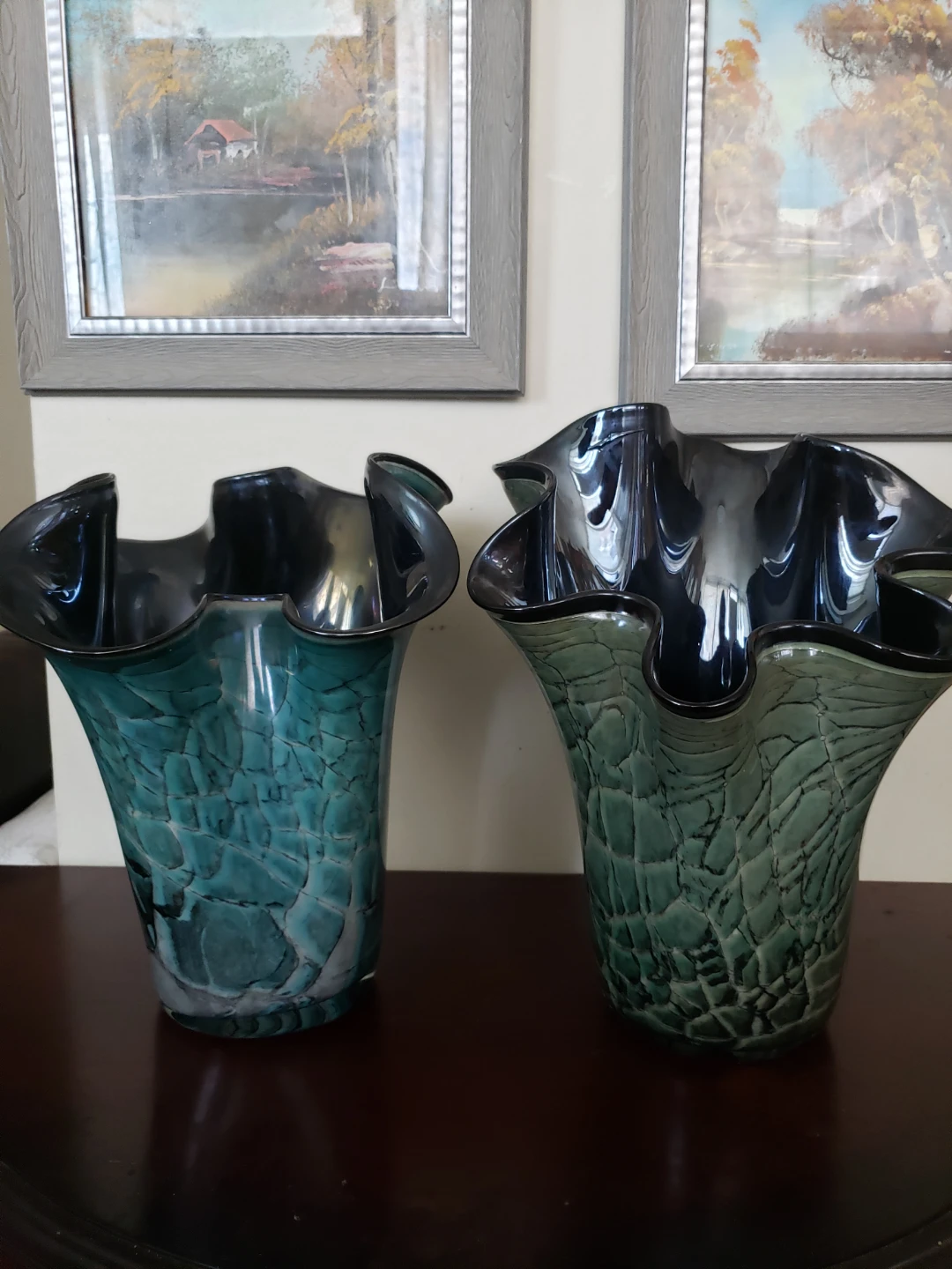 Two Art Glass Vases - Teal and Green - photo 2