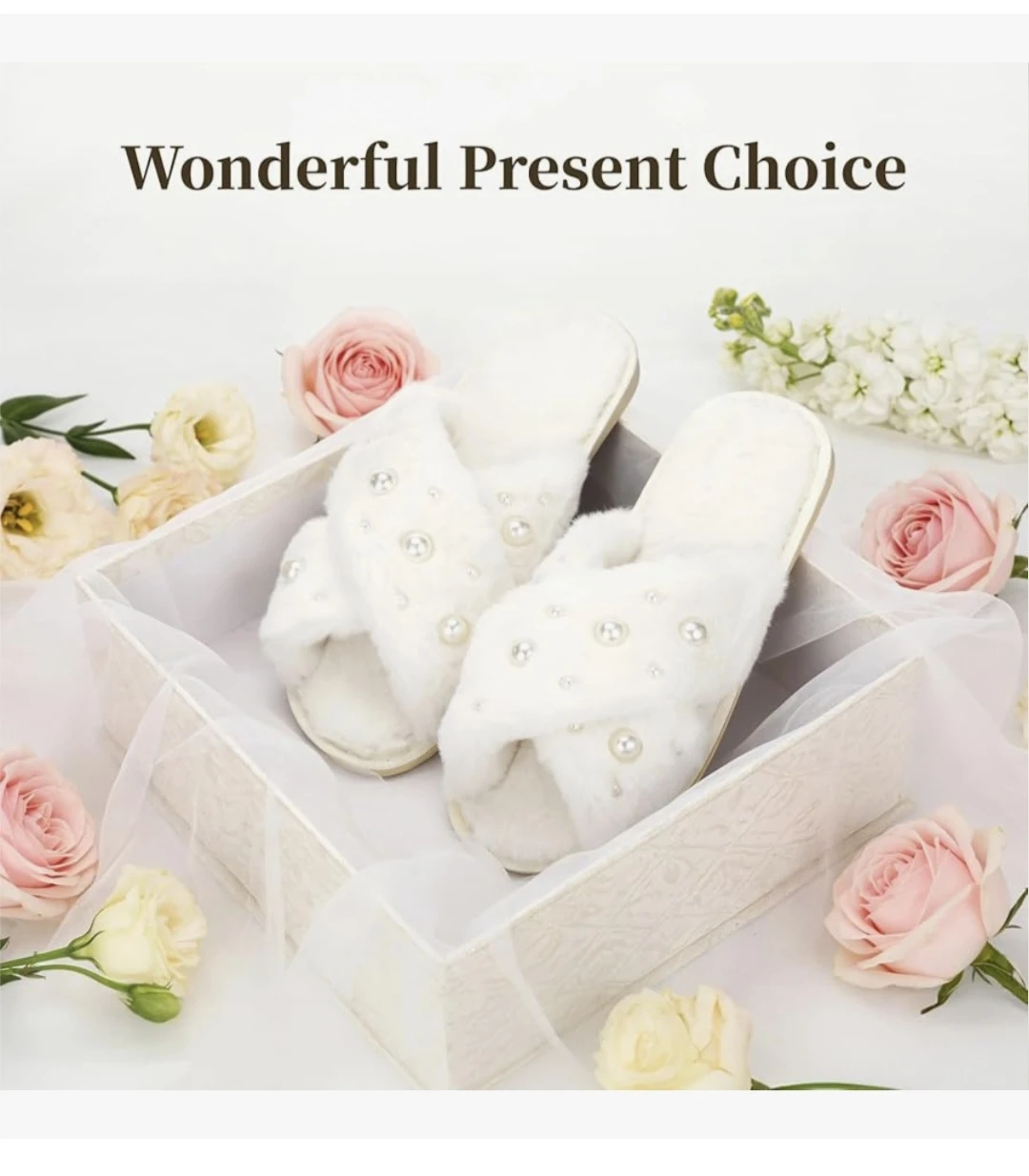 Fuzzy Pearl Cross Band Slippers - White - photo 3