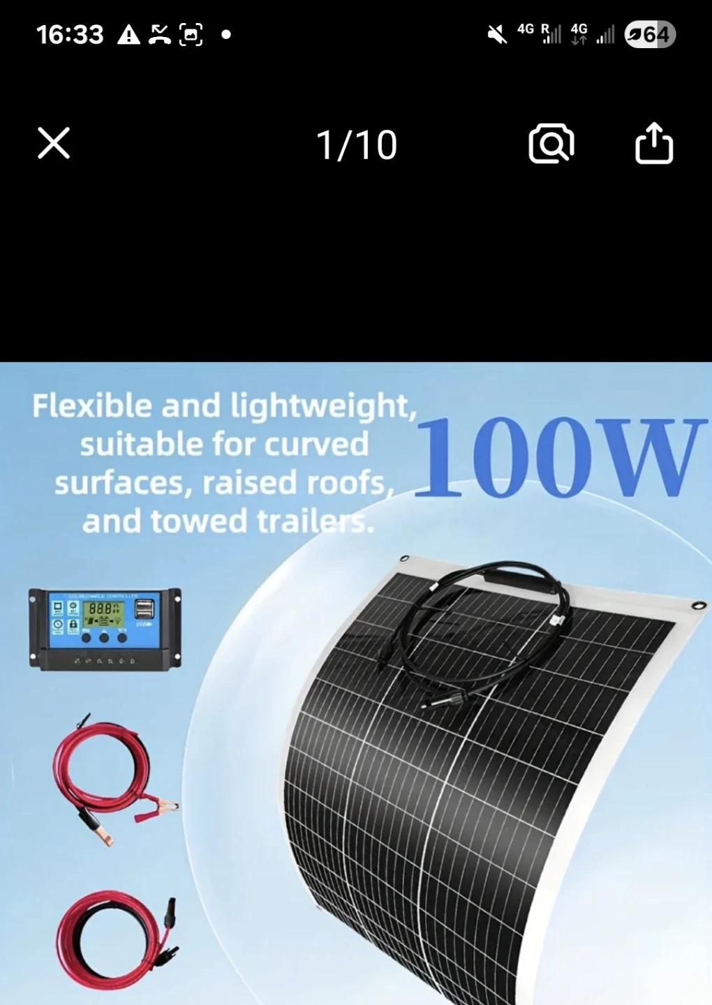 100W Flexible Solar Panel Kit with Charge Controller and Cables - photo 3