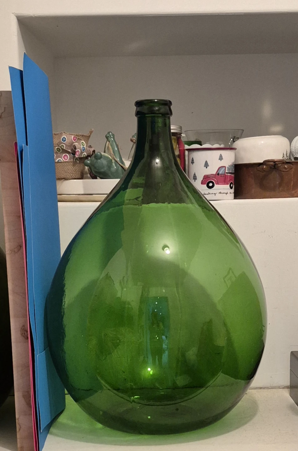 Large Vintage Green Glass Carboy Bottle