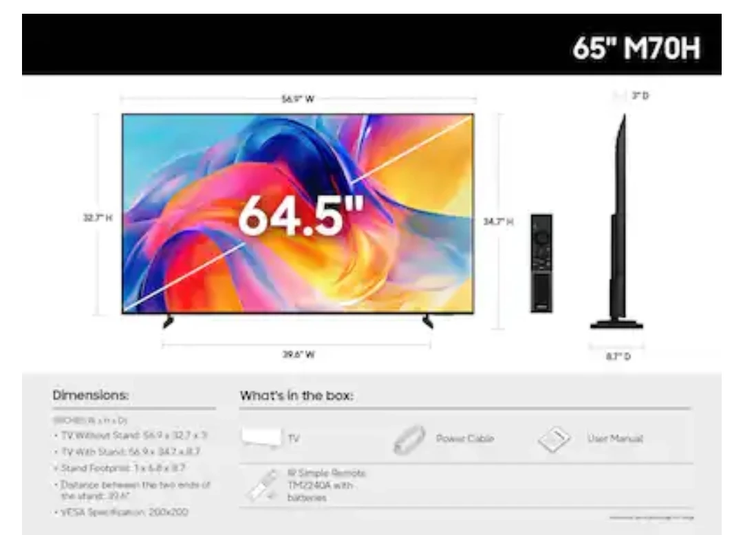 Samsung 65" M70H Mini LED 4K Smart TV " NEW " - photo 5