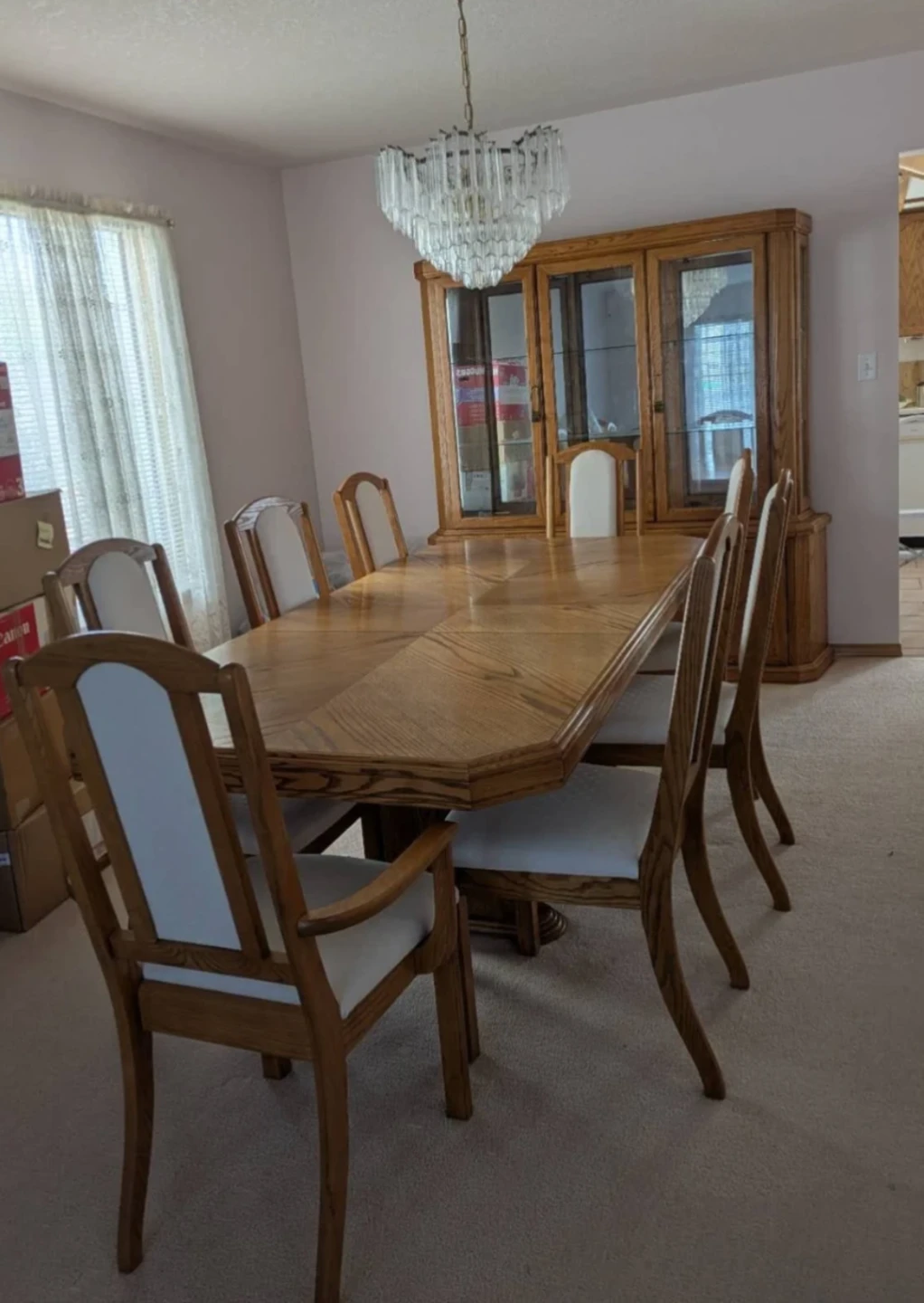 Oak Dining Table and Chairs Set with Hutch (until May 26)