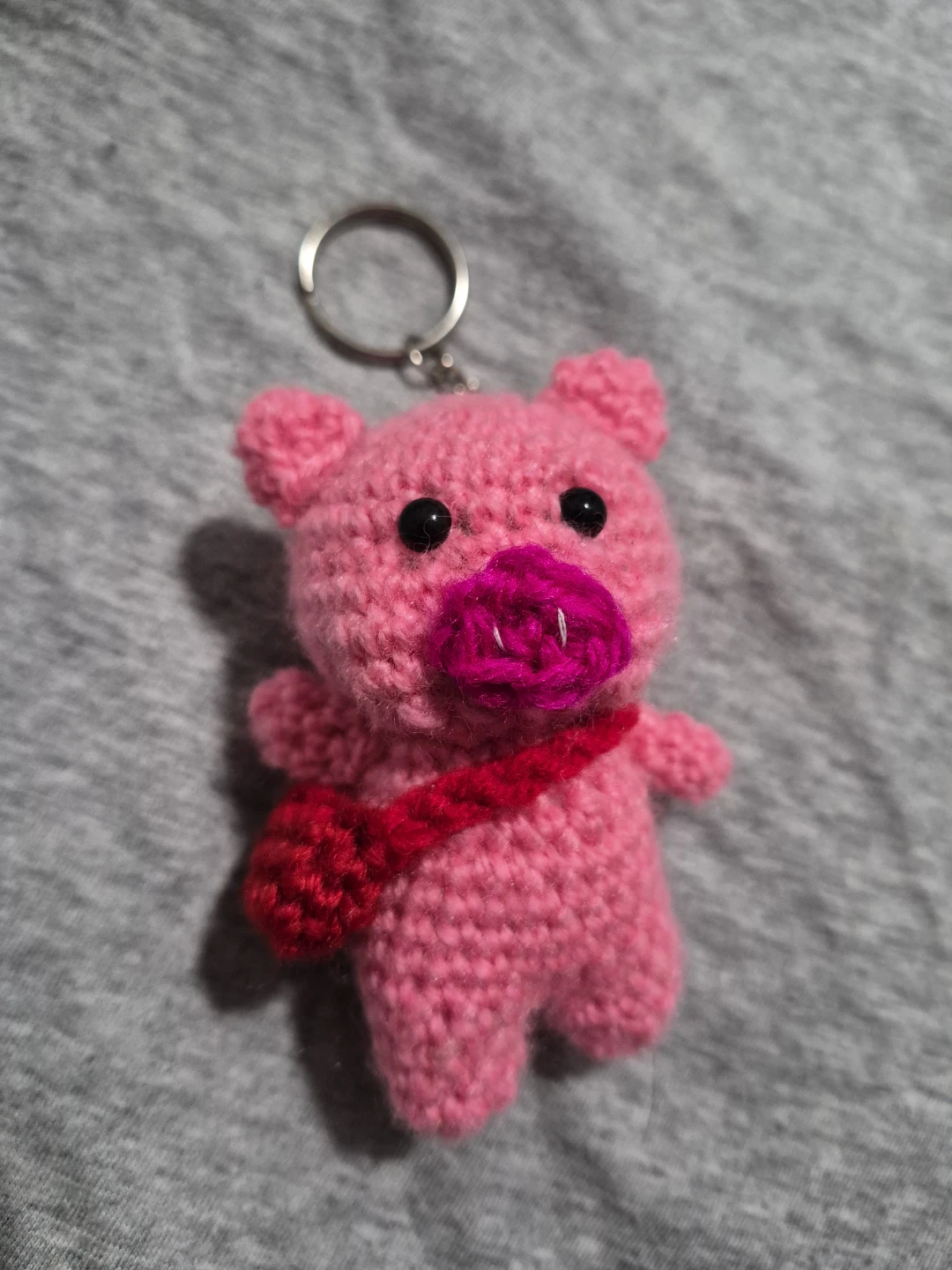 Crocheted Pink Pig Keychain with Red Mini pouch - photo 2