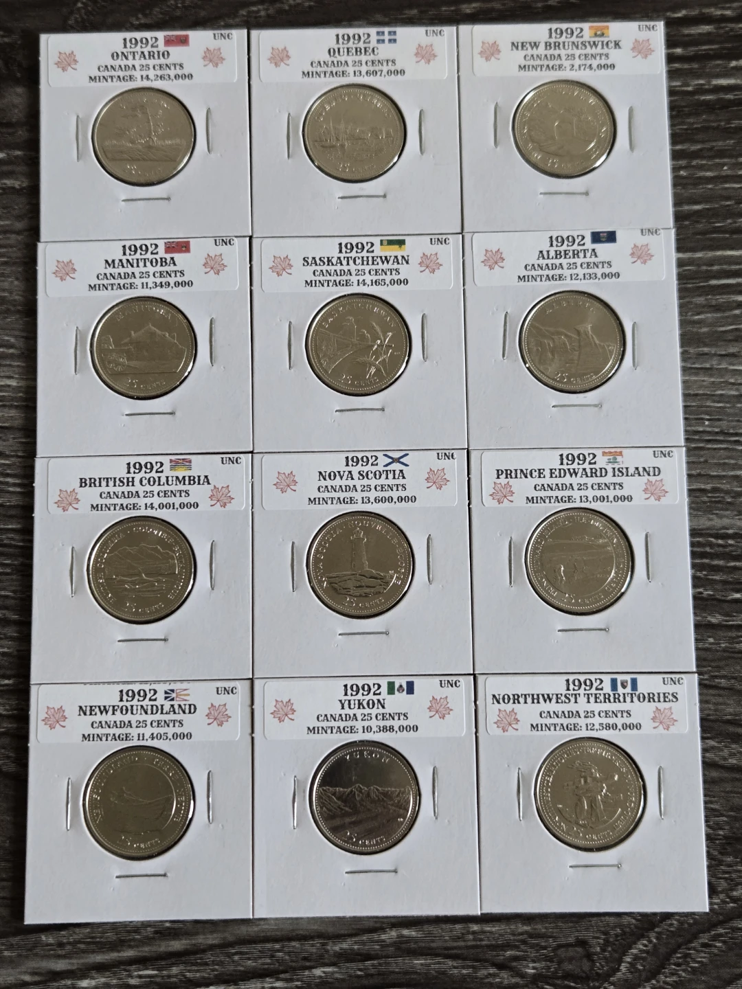 1992 Canadian 25 Cent Coins - All Provinces and Territories