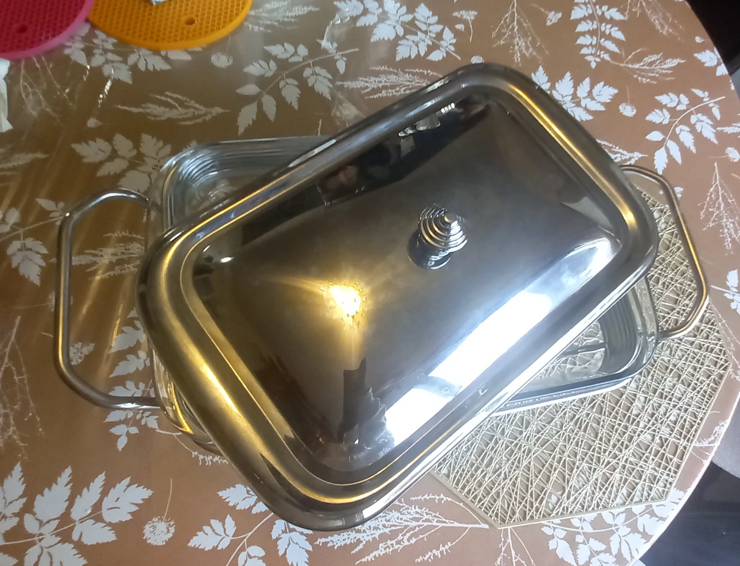 Glass and Silver Chafing Dish with Lid
