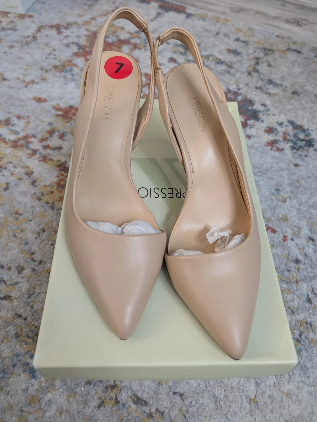 Expression Eros Nude Slingback Heels - Size 7
