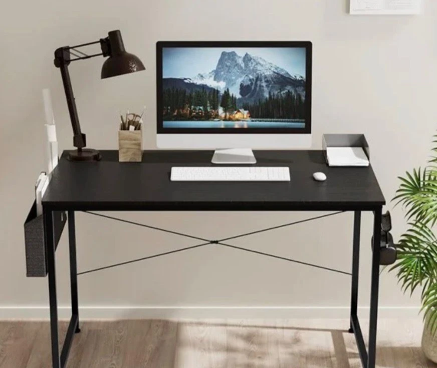 Black Metal Frame Computer Desk with Side Storage