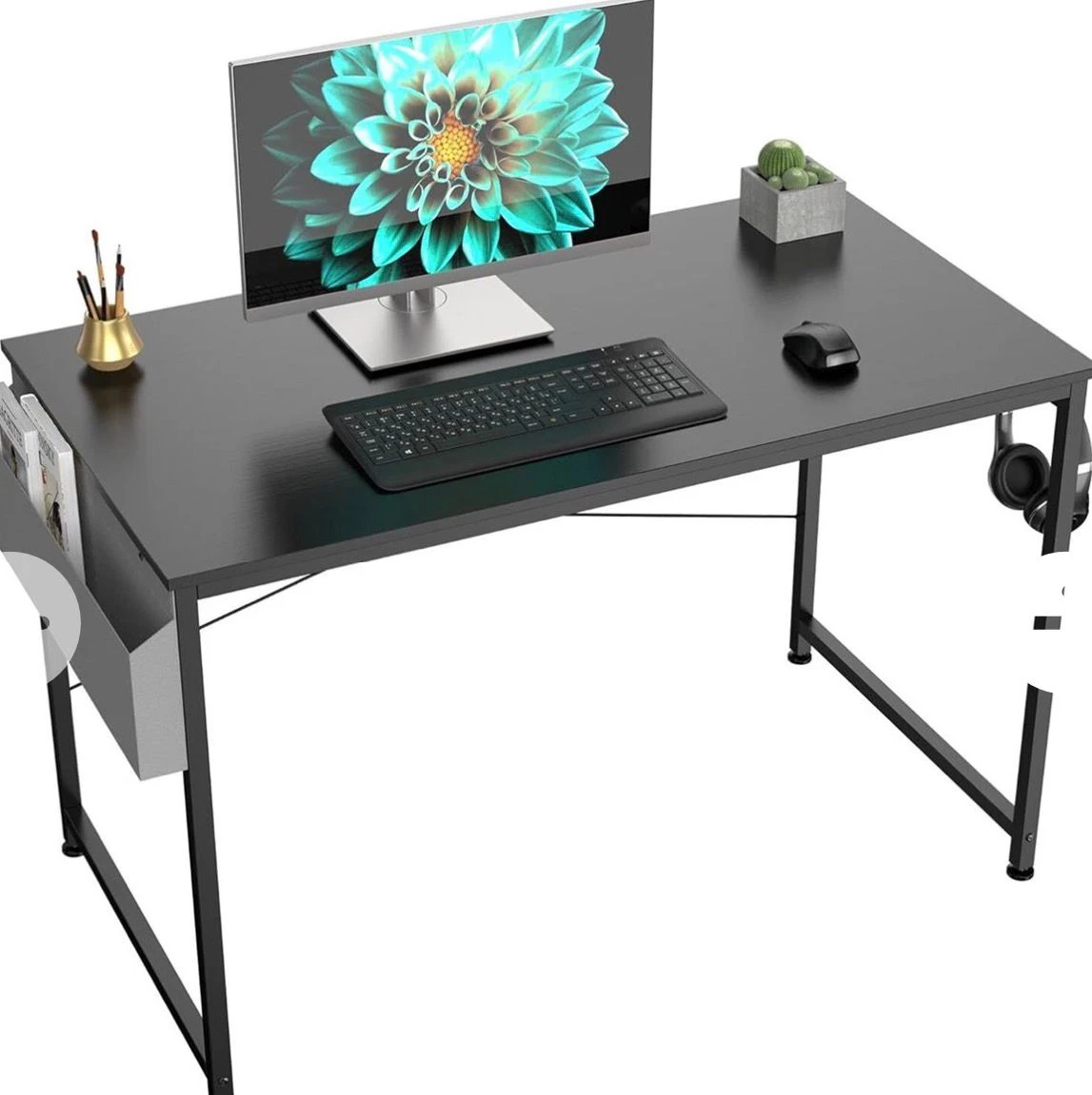 Black Metal Frame Computer Desk with Side Storage - photo 2