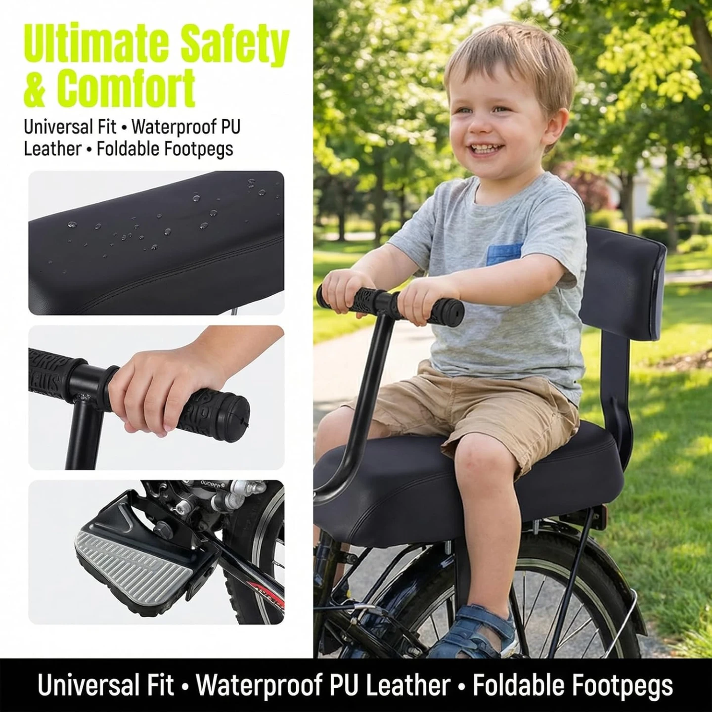 Kids Bike Seat with Handlebars and Footpegs - photo 3