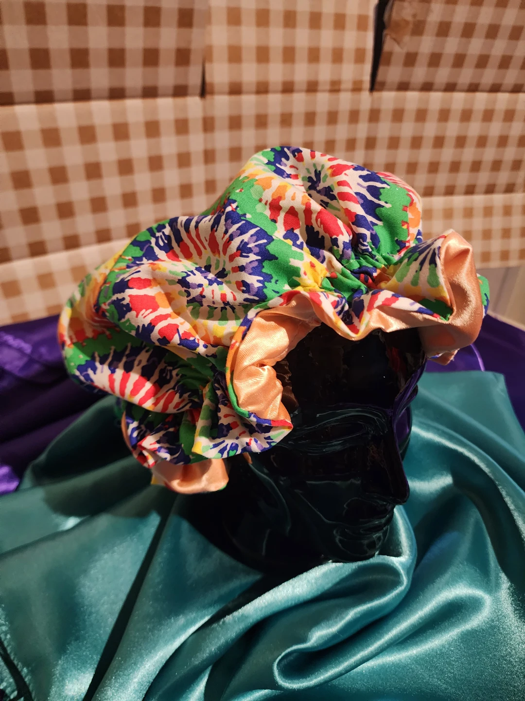 Satin Lined Shower Cap/Bonnet - Colorful Print - photo 2