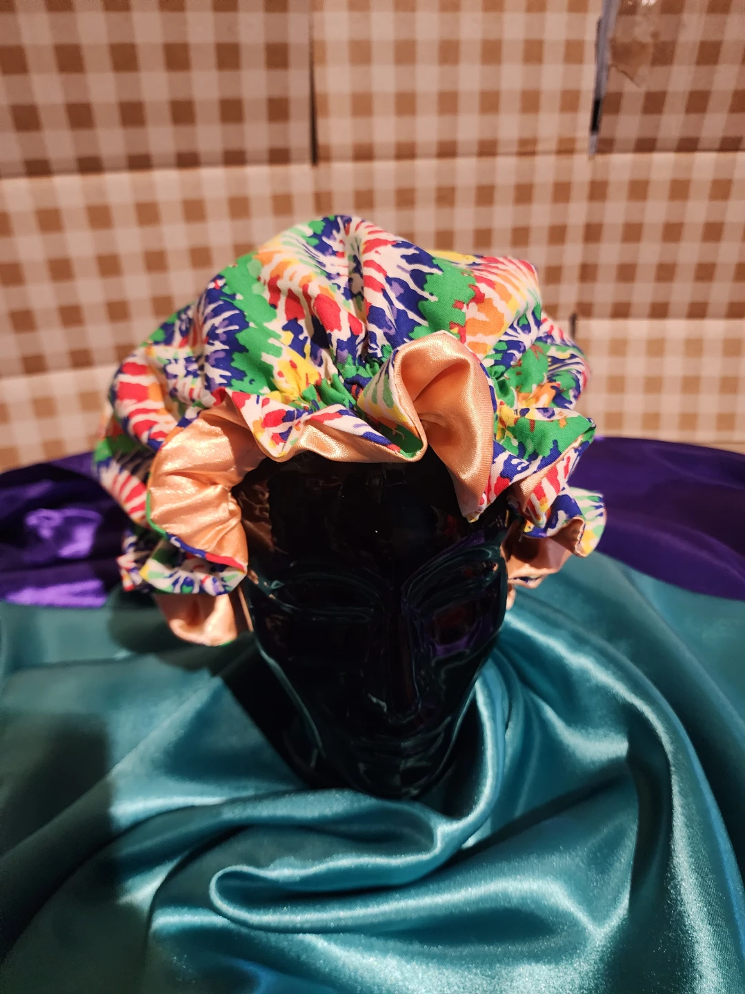 Satin Lined Shower Cap/Bonnet - Colorful Print - photo 3
