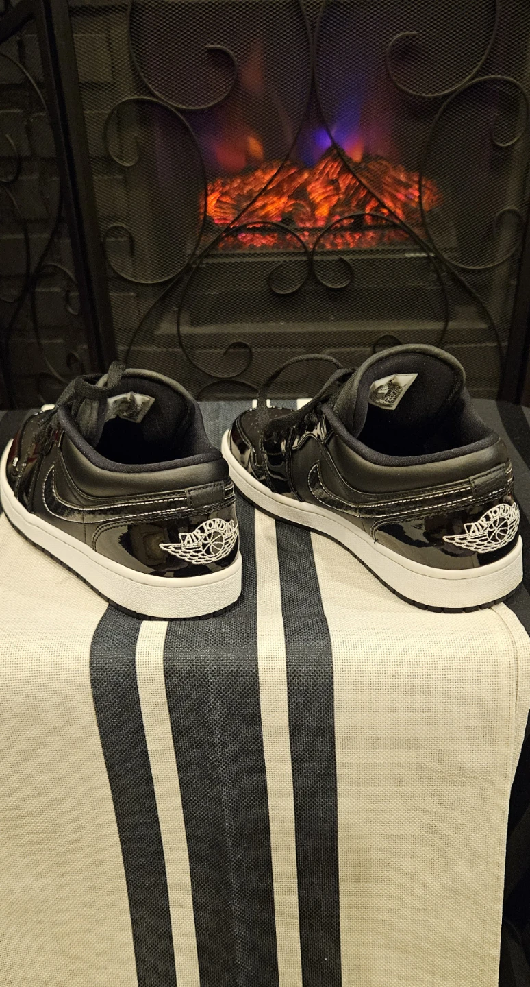 Air Jordan 1 Low Black White Patent Leather Sneakers