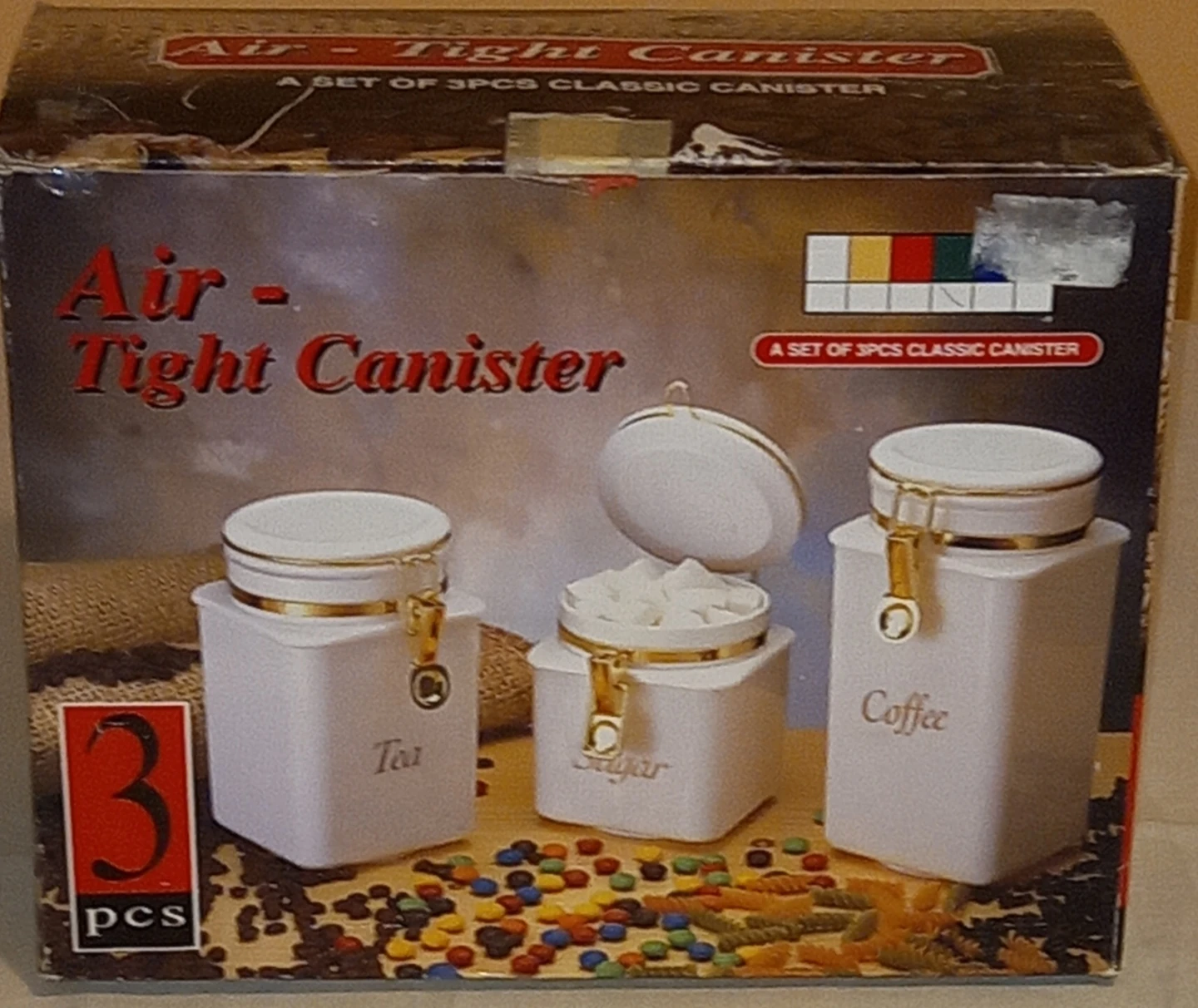 Set of 3 Air-Tight Classic Canisters (Tea, Sugar, Coffee)