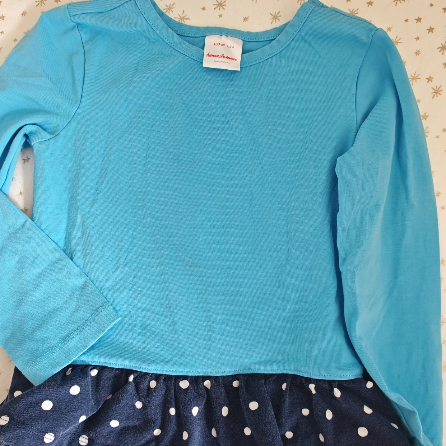 Hanna Andersson Blue Long Sleeve Dress with Navy Polka Dot Skirt - photo 5