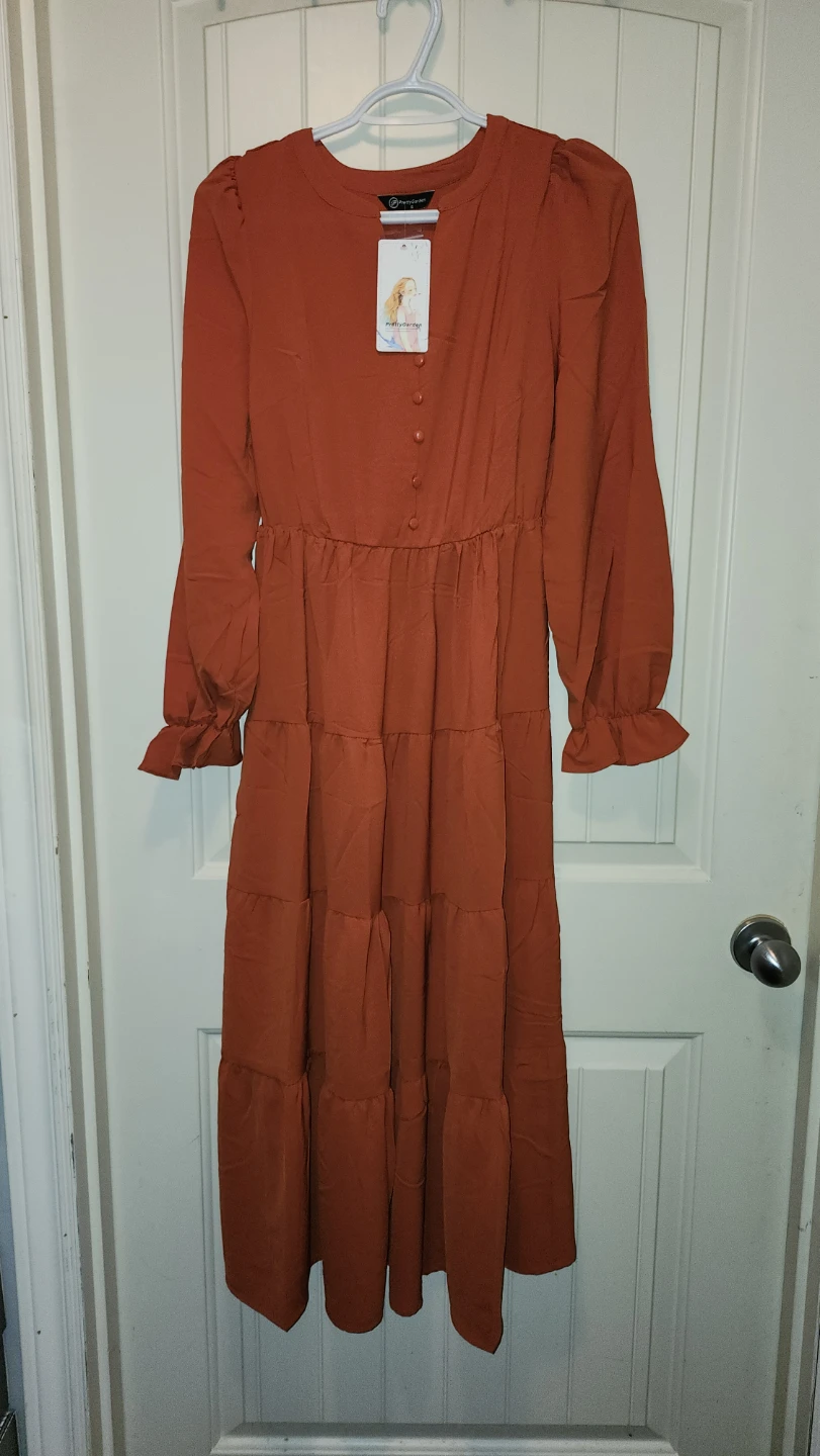Women's Orange Tiered Maxi Dress - photo 5