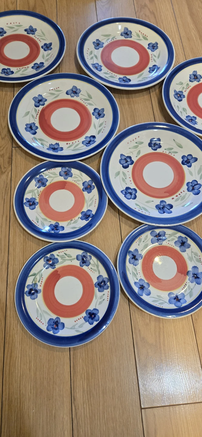 Set of 9 Decorative Plates with Blue Flowers