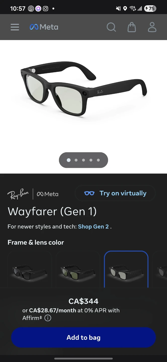 Ray-Ban Meta Wayfarer (Gen 1) Smart Glasses transition