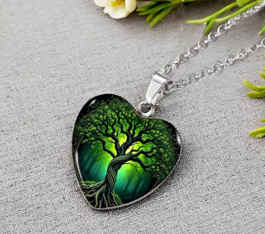 New Tree of Life Heart Shaped Glass Pendant Necklace - photo 2