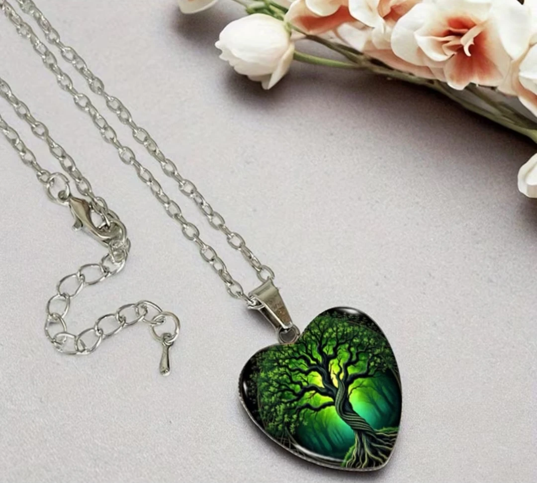 New Tree of Life Heart Shaped Glass Pendant Necklace - photo 3