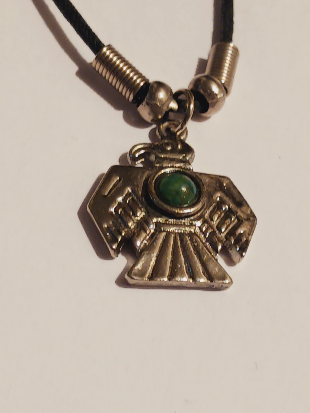 Silver Tone Thunderbird Pendant Necklace with Green Stone - photo 5