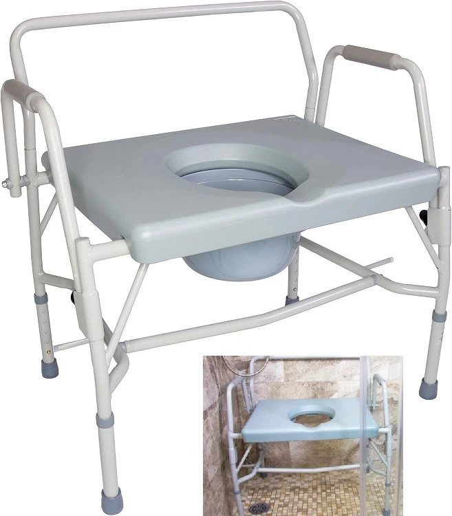 DMI Drop Arm Portable Toilet Commode, Extra-Wide Seat