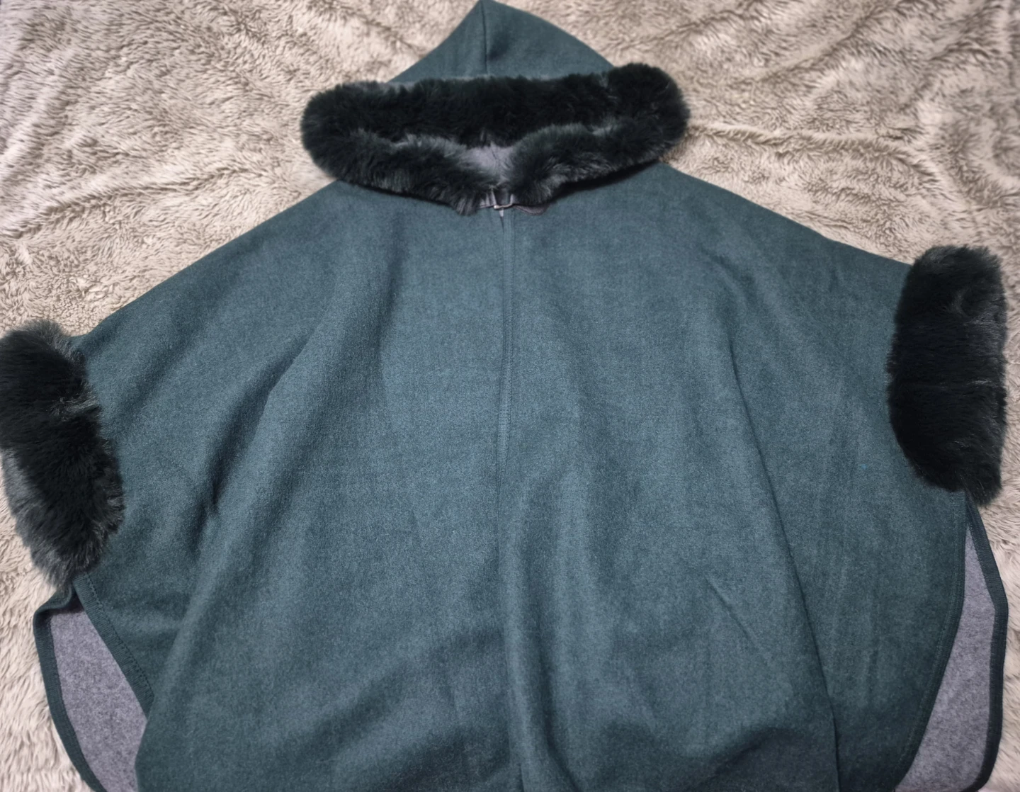 Dark Green Hooded Cape with Faux Fur Trim - photo 2