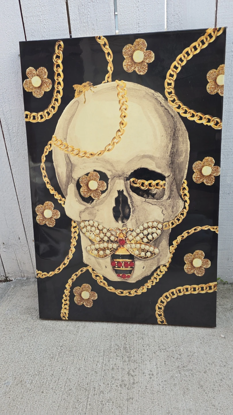 Skull with Gold Chains and Bee Wall Art