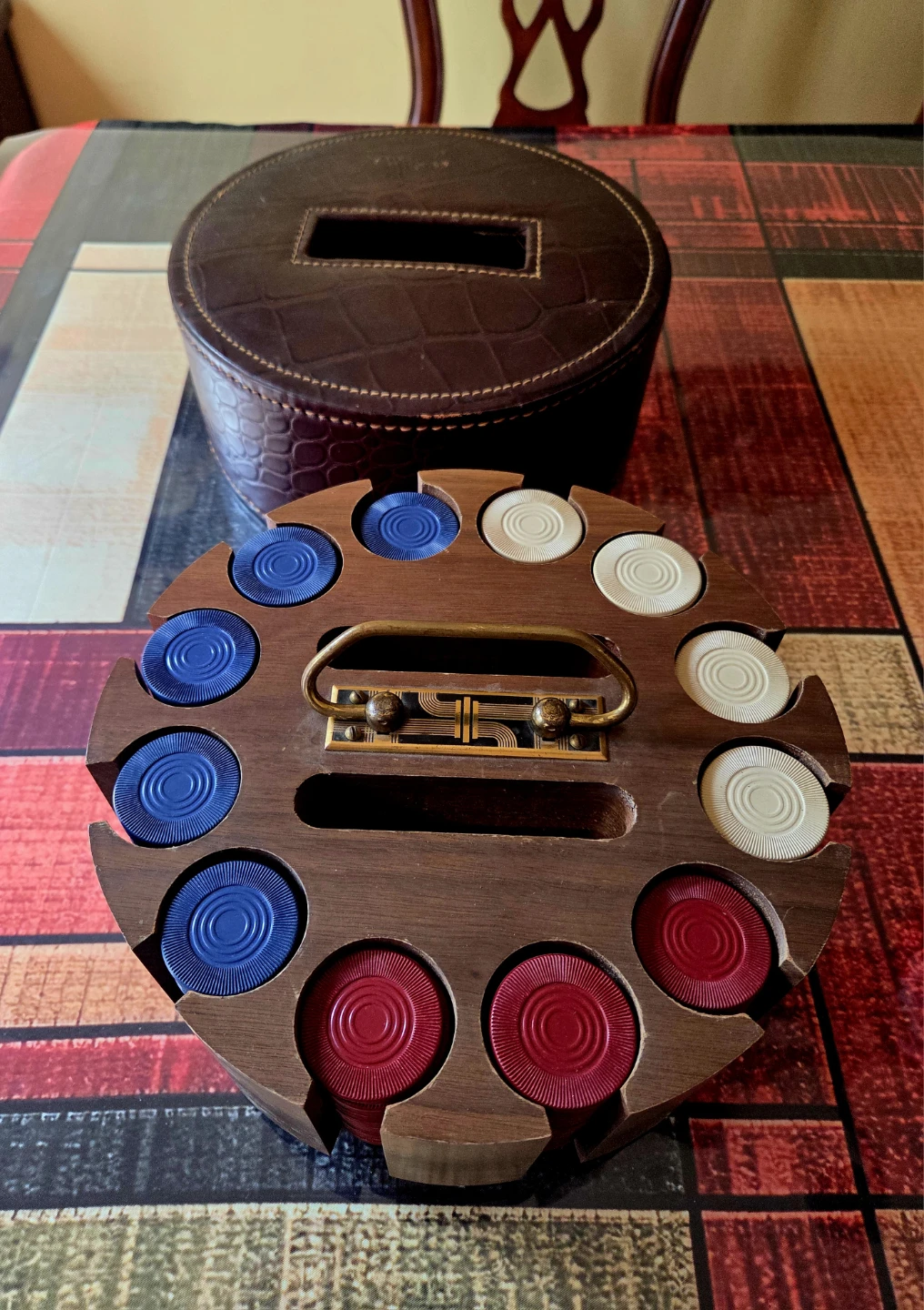 Vintage Poker Chip Set with Leather Case