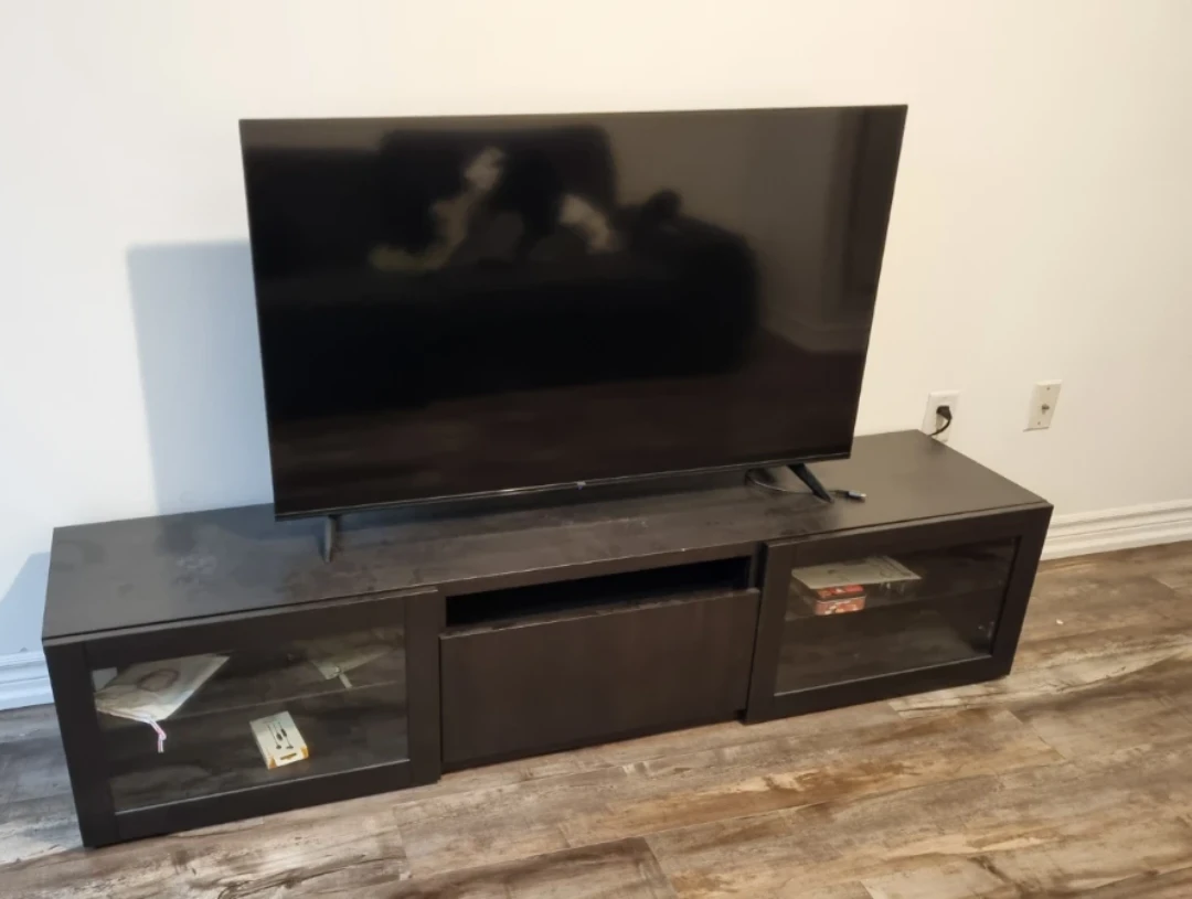 Dark Wood TV Stand with Glass Doors