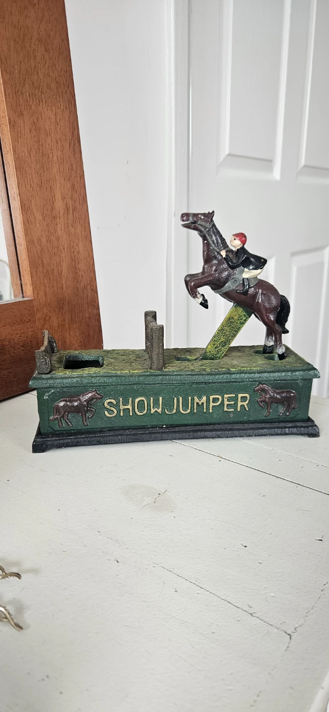 Show Jumper Cast Iron Coin Bank
